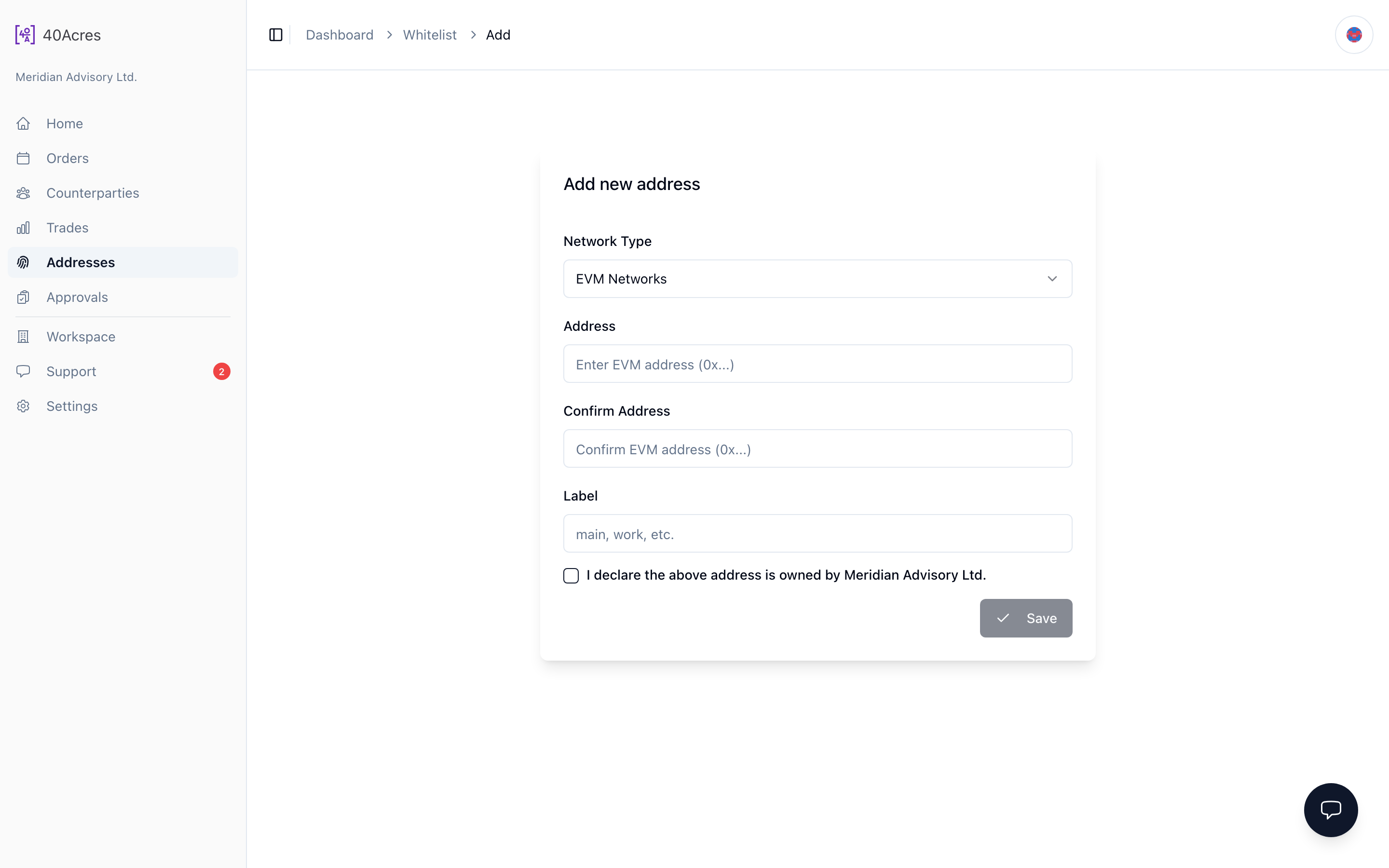 Add address — /dashboard/whitelist/add